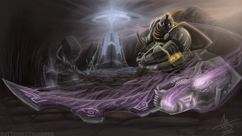 armored warrior with purple energy blade