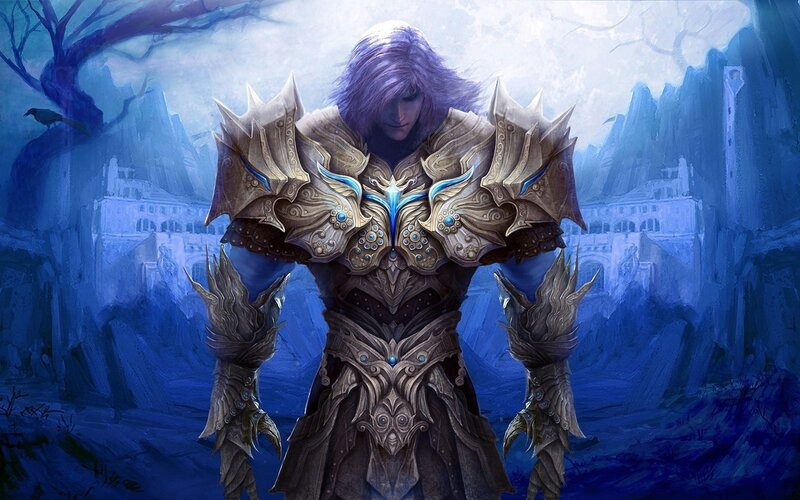 Armored Warrior with Purple Hair