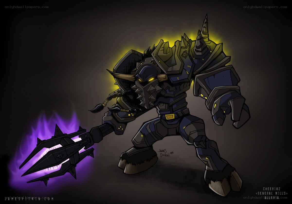 armored warrior with purple weapon
