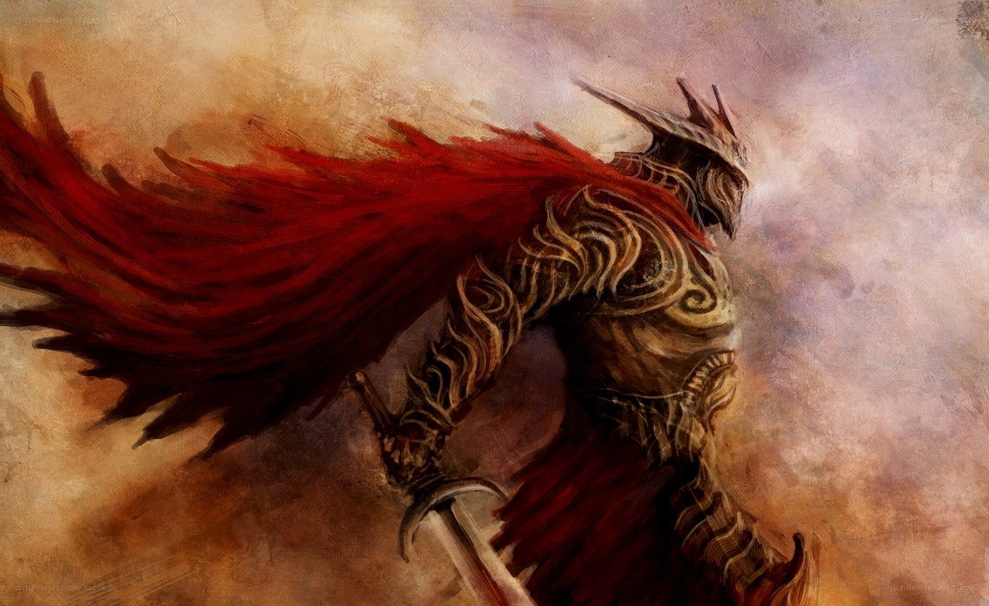 armored warrior with red cape