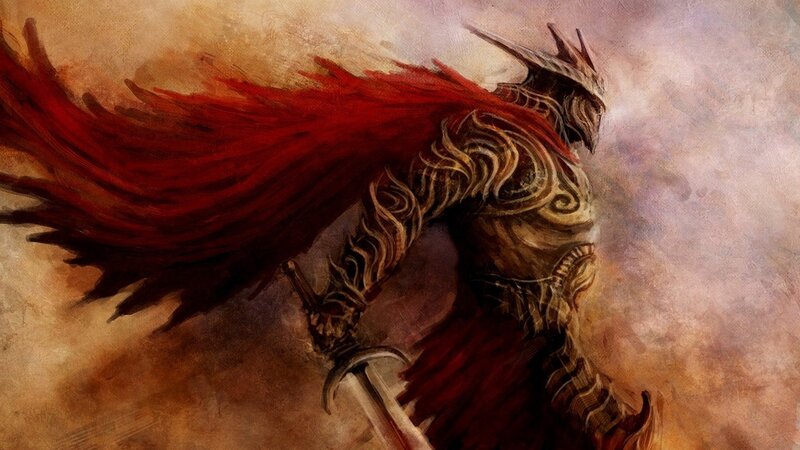 armored warrior with red cape