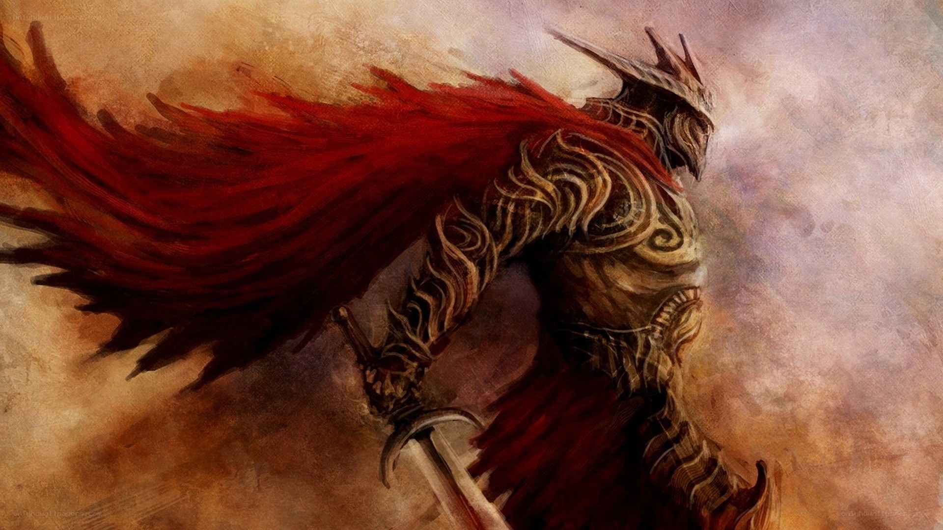 armored warrior with red cape