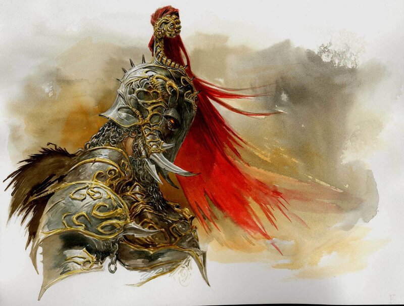 armored warrior with red cape