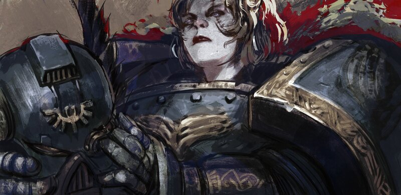 Armored Warrior with Red Cape — Black, Dramatic