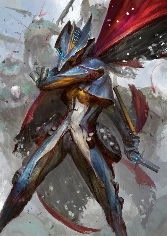 Armored Warrior with Red Cape — Blue