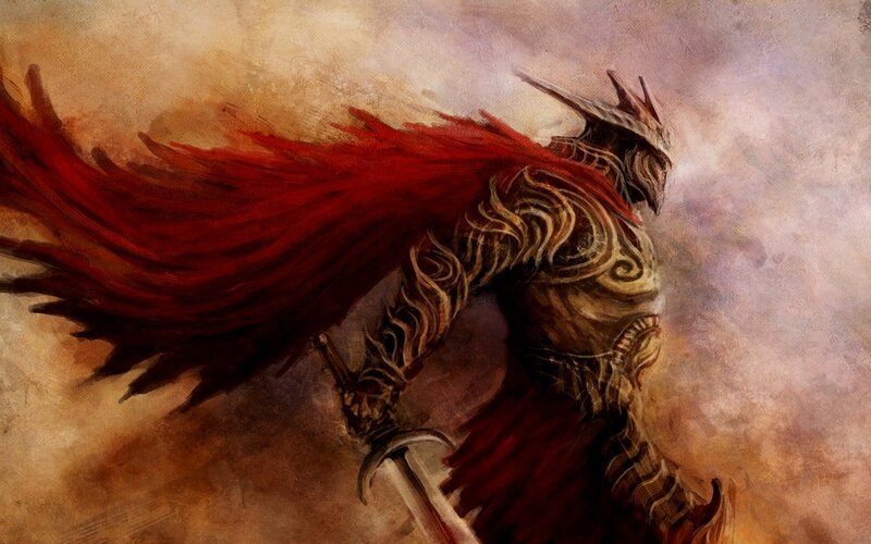 Armored Warrior with Red Cape — Dramatic, Digital Art