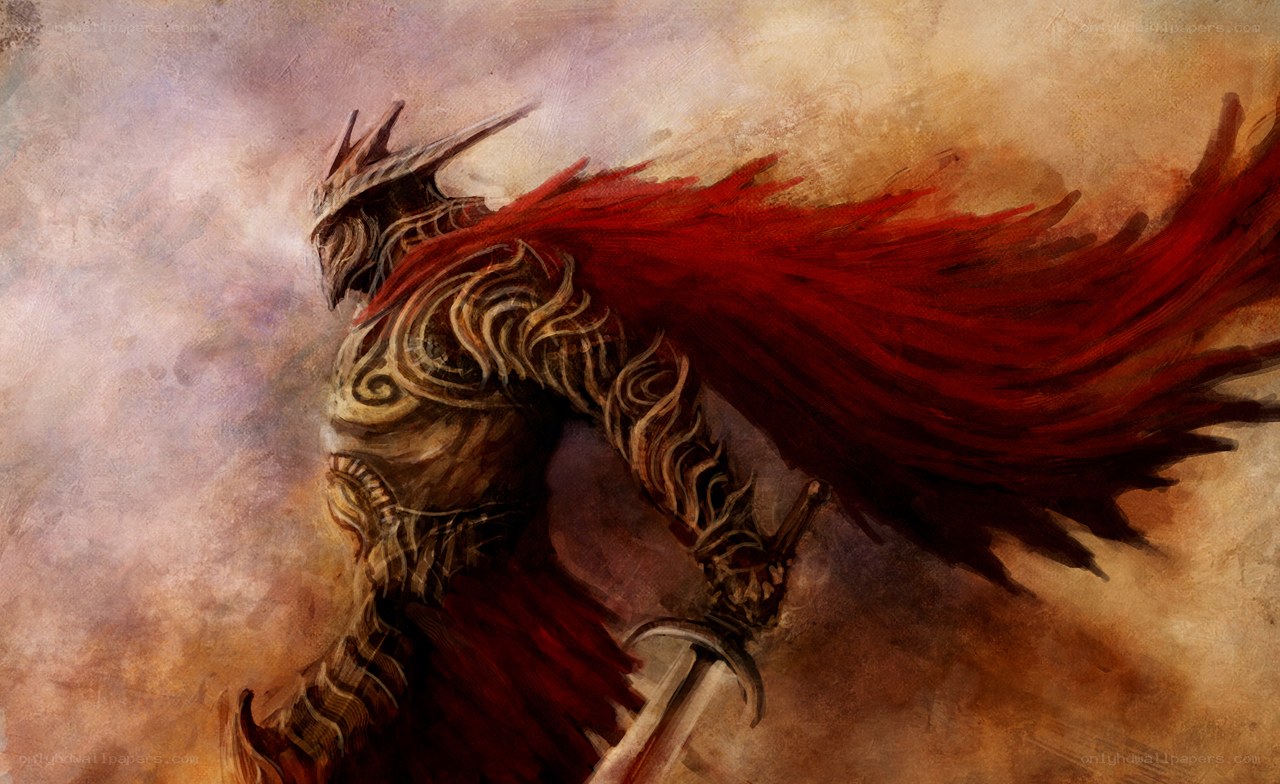 armored warrior with red cape
