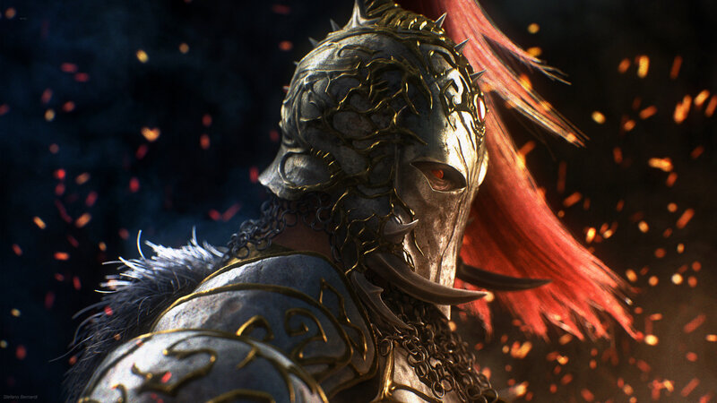 Armored Warrior with Red Hair — Silver, Dramatic