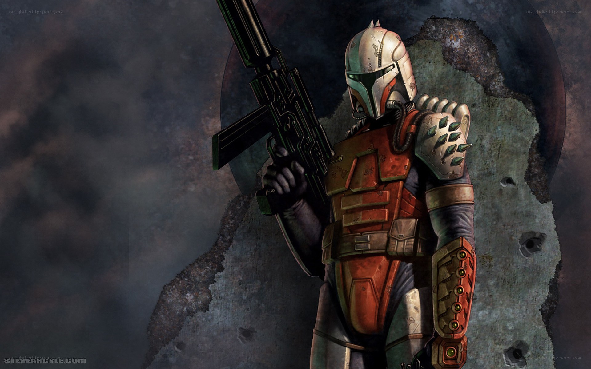 armored warrior with rifle