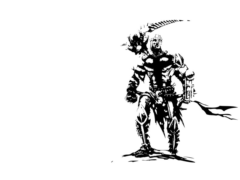 armored warrior with scythe