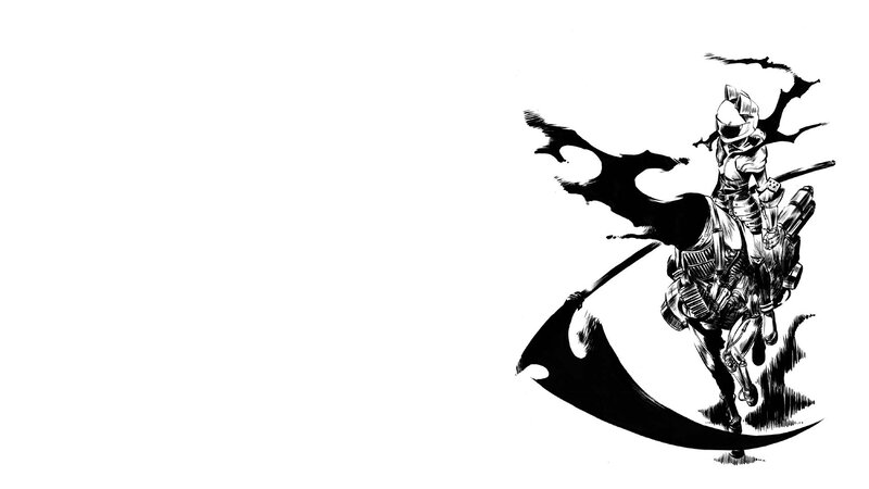 Armored Warrior with Scythe — Black, Dramatic, Manga