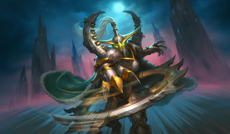 Armored Warrior with Scythe — Blue, Dramatic