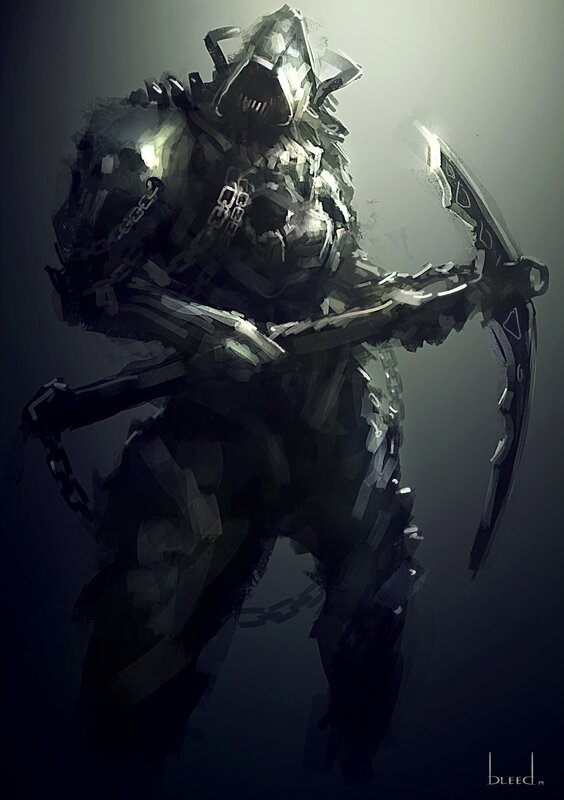 Armored Warrior with Scythe — Gray