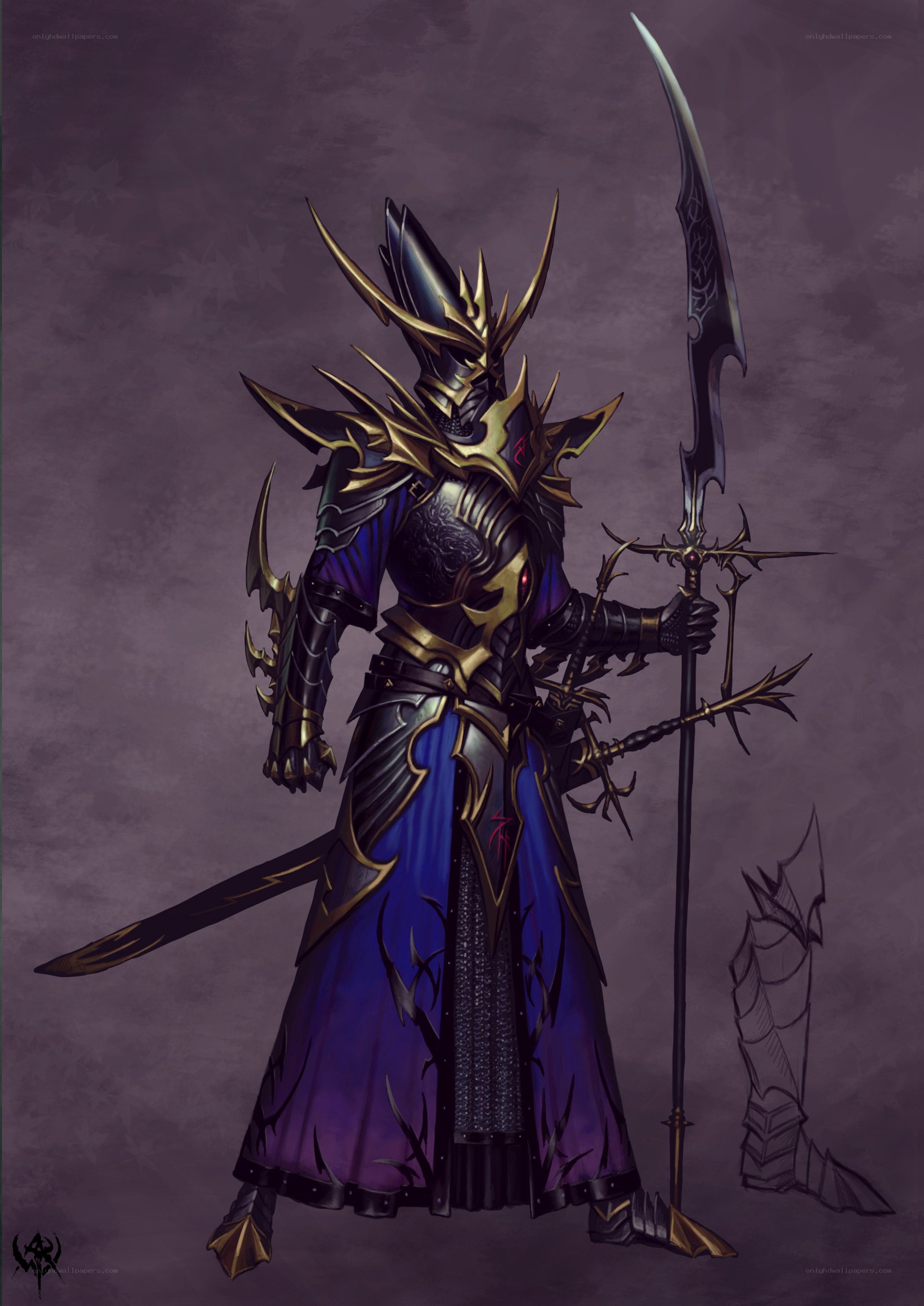 armored warrior with scythe
