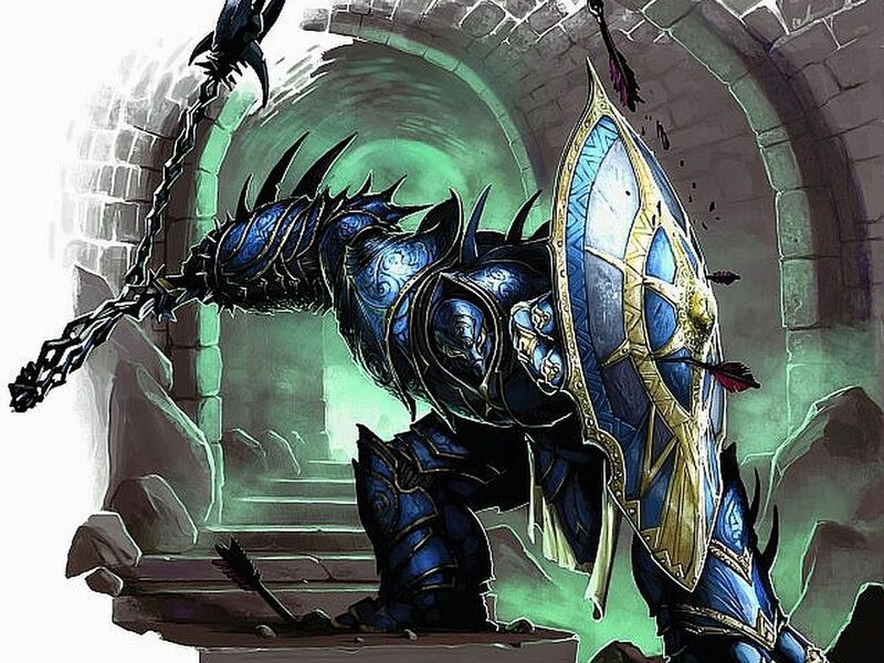 Armored Warrior with Shield — Blue, Dramatic