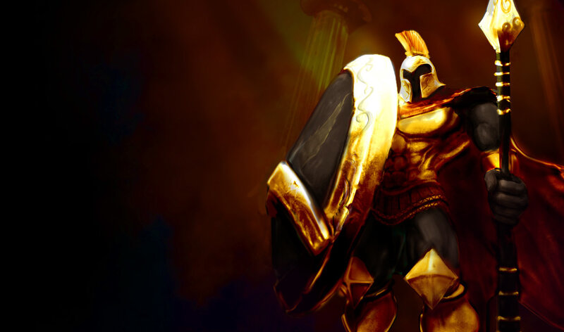 Armored Warrior with Shield — Gold, Dramatic