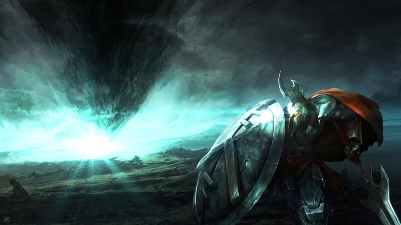 Armored Warrior with Shield — Gray, Dramatic, Digital Art