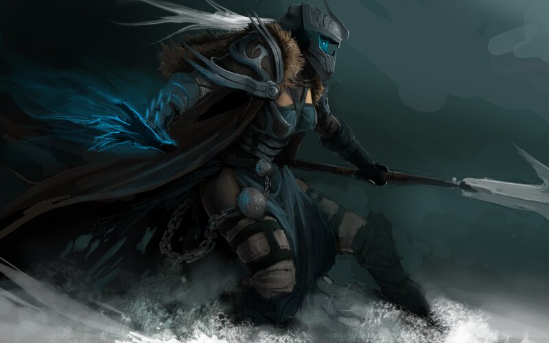 armored warrior with spear