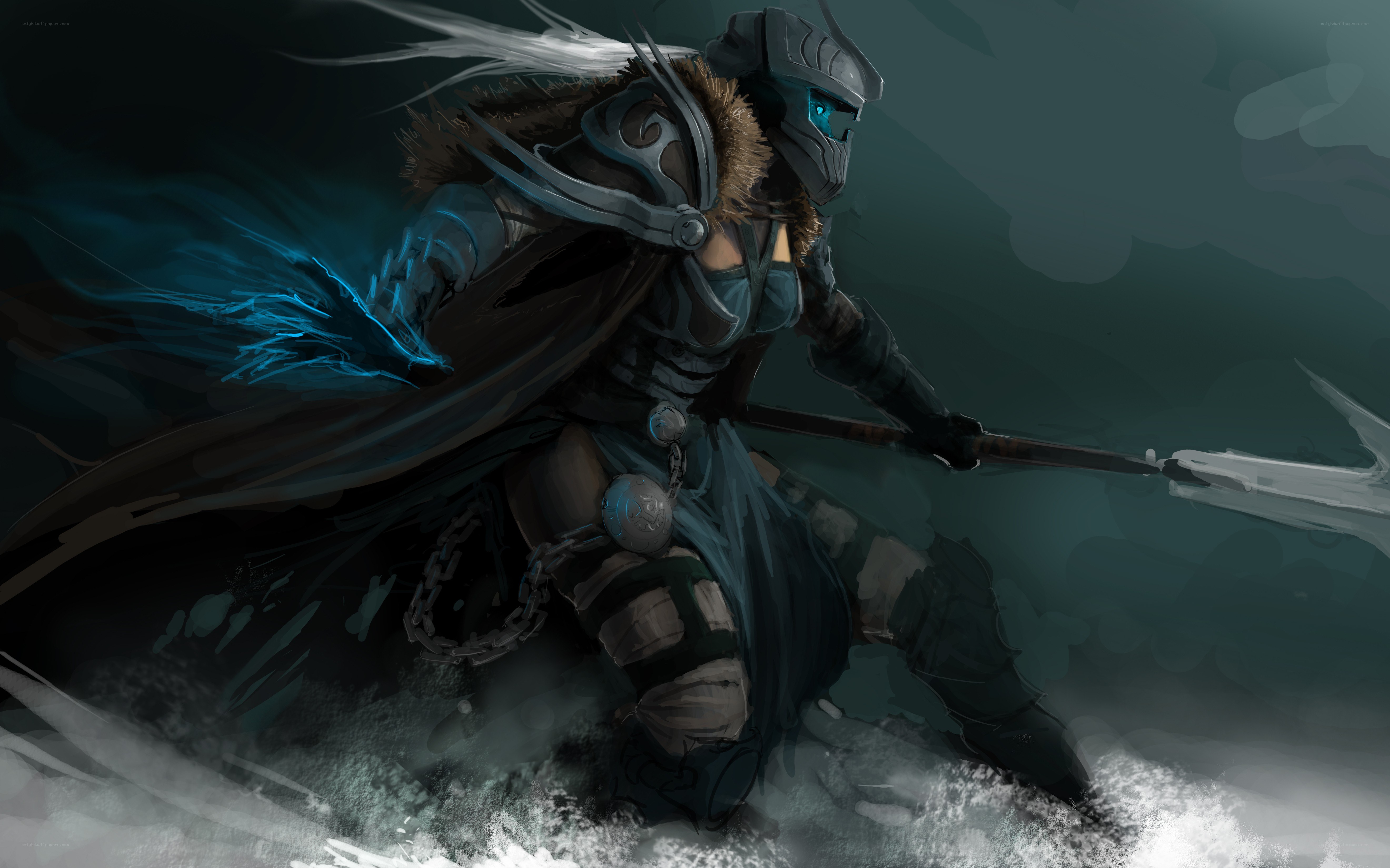 armored warrior with spear