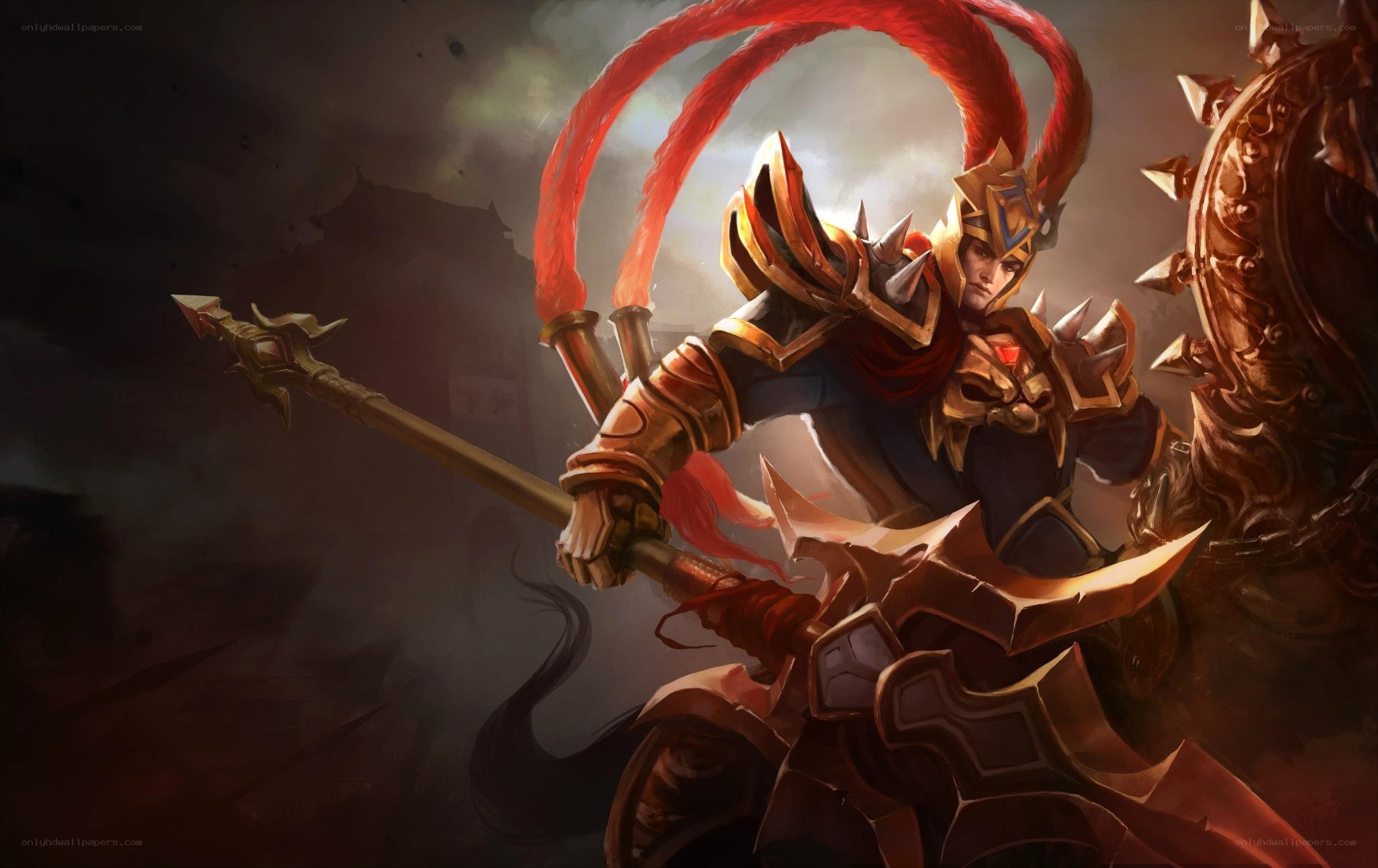 armored warrior with spear and shield