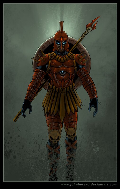 Armored Warrior with Spear — Brown, Dramatic, Digital Art, Shield