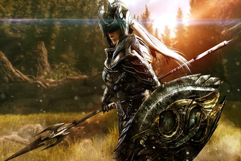 Armored Warrior with Spear — Brown, Dramatic, Sunset