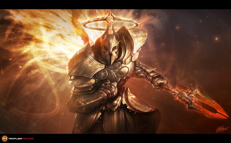 Armored Warrior with Spear — Gold, Dramatic, Digital Art, Halo, Armor