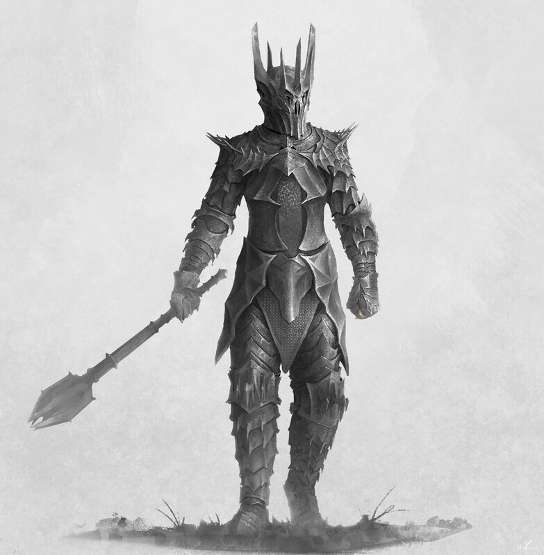 Armored Warrior with Spear — Gray, Dramatic, Digital Art, Armor