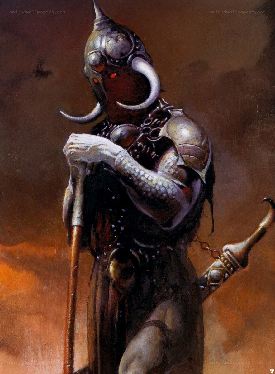 armored warrior with staff