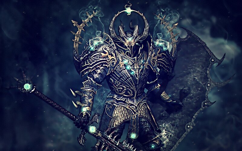 Armored Warrior with Staff — Black, Dark
