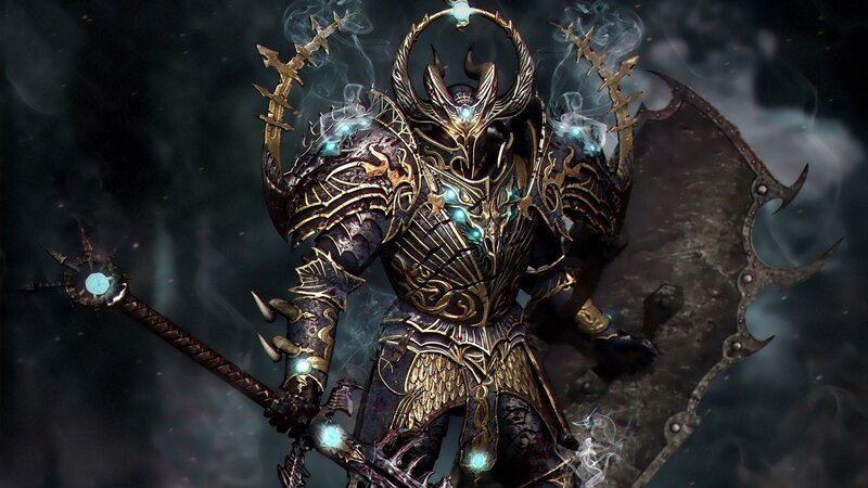 Armored Warrior with Staff — Black, Dramatic, Digital Art