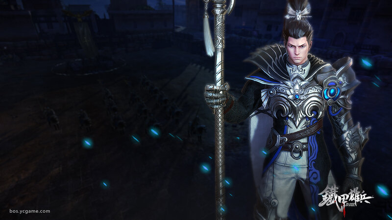 Armored Warrior with Staff — Black, Dramatic, Night, Digital Art, Soldiers