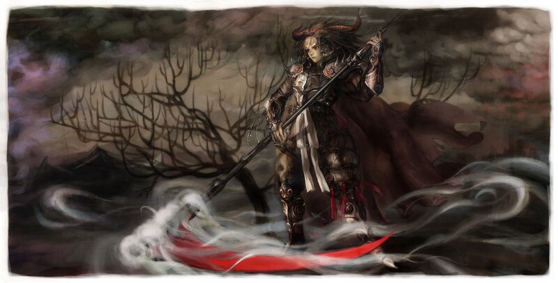 Armored Warrior with Staff — Brown, Dramatic, Digital Art