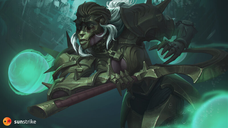 Armored Warrior with Staff — Green, Dramatic