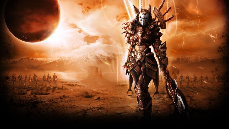 Armored Warrior with Staff — Orange, Dramatic
