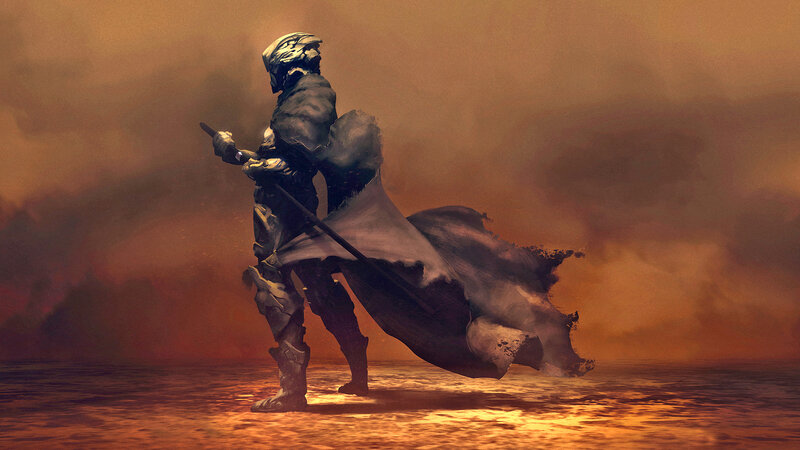 Armored Warrior with Staff — Orange