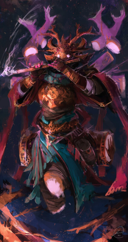 Armored Warrior with Staff — Purple, Dramatic, Night, Digital Art