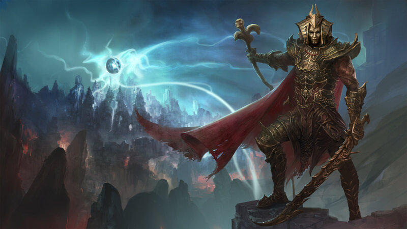 Armored Warrior with Staff — Red, Dramatic, Night