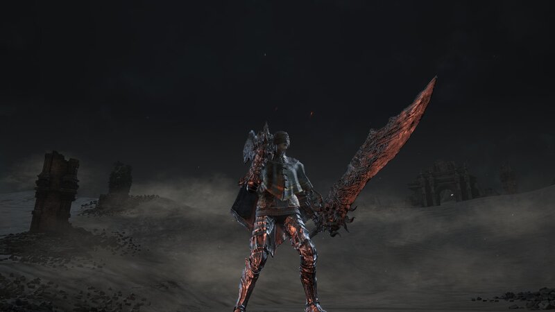 Armored Warrior with Sword — Black, Dark, Dramatic, Night, 3d Render, Ruins