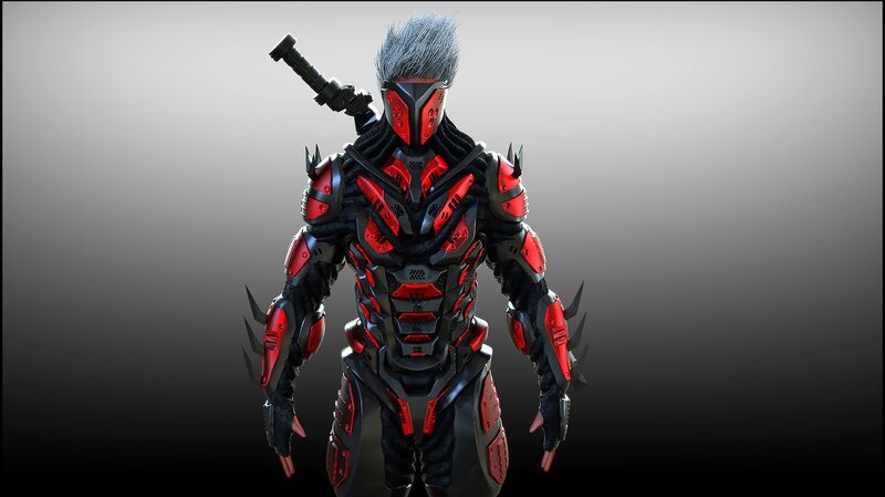 Armored Warrior with Sword — Black, Dramatic, 3d Render