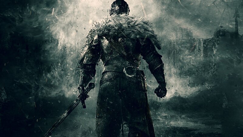 Armored Warrior with Sword — Black, Dramatic, Bleak
