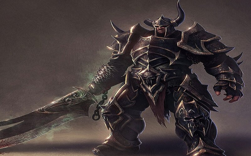 Armored Warrior with Sword — Black, Dramatic, Digital Art, Armor, Helmet