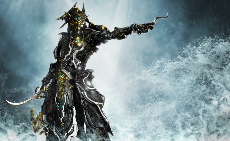 Armored Warrior with Sword — Black, Dramatic, Digital Art, Armor, Water