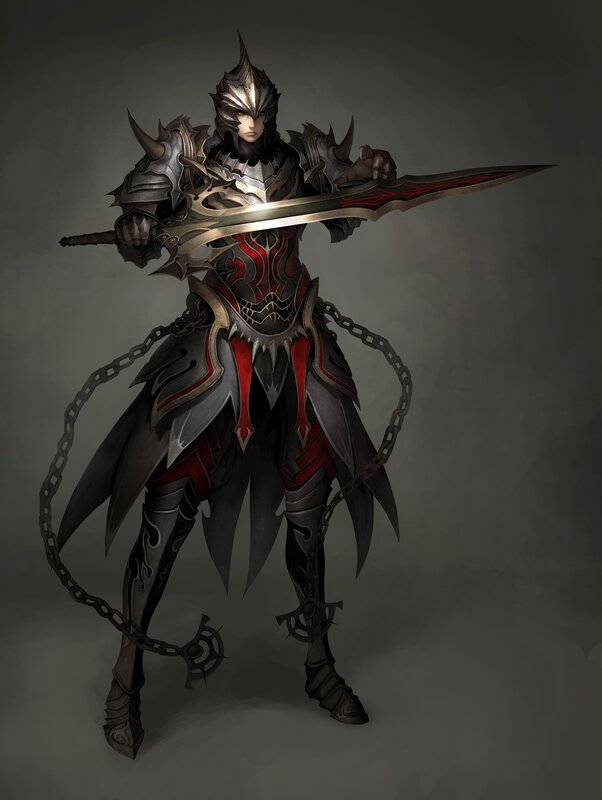 Armored Warrior with Sword — Black, Dramatic, Digital Art, Chain