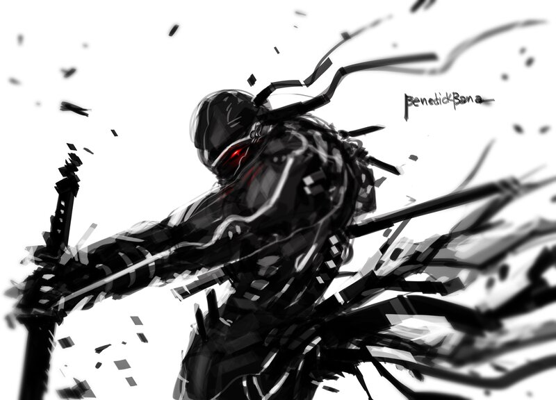 Armored Warrior with Sword — Black, Dramatic, Digital Art, Helmet, Shards