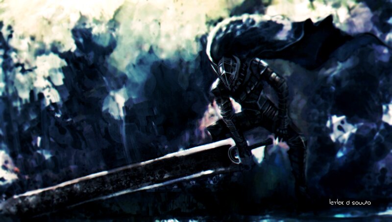 Armored Warrior with Sword — Black, Dramatic, Manga, Cape