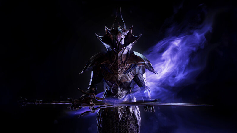 Armored Warrior with Sword — Black, Dramatic, Night, 3d Render, Armor