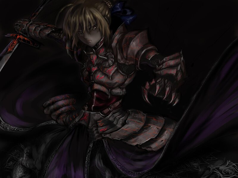 Armored Warrior with Sword — Black, Dramatic, Night, Digital Art, Armor, Purple Cape