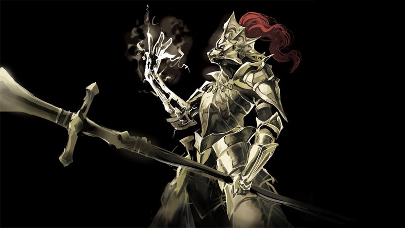 Armored Warrior with Sword — Black, Dramatic, Night, Digital Art, Armor, Red Hair
