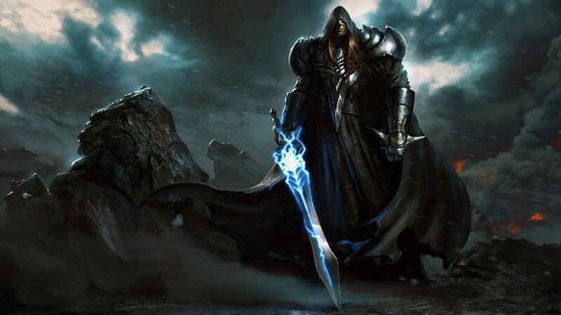 Armored Warrior with Sword — Black, Dramatic, Night, Digital Art, Clouds